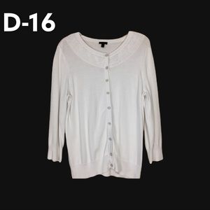 Women’s Sz L Talbots Button Down White Sweater